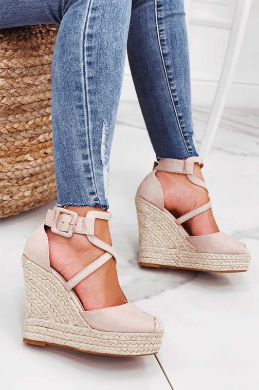 Espadrilles nude con zeppa e fasce ad incrocio