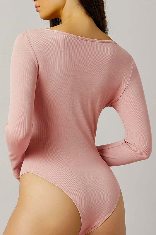 Body rosa de manga larga acanalado