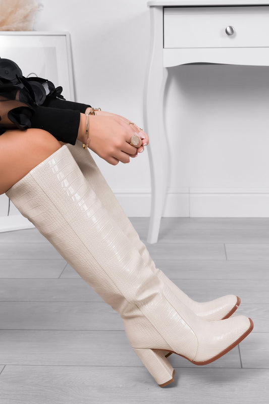 Bottes beiges Alexoo effet crocodile