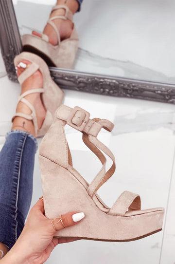 Nude suede wedge sandals