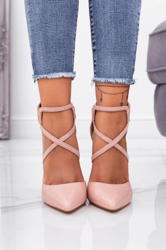 Escarpins roses effet crocodile à talons hauts