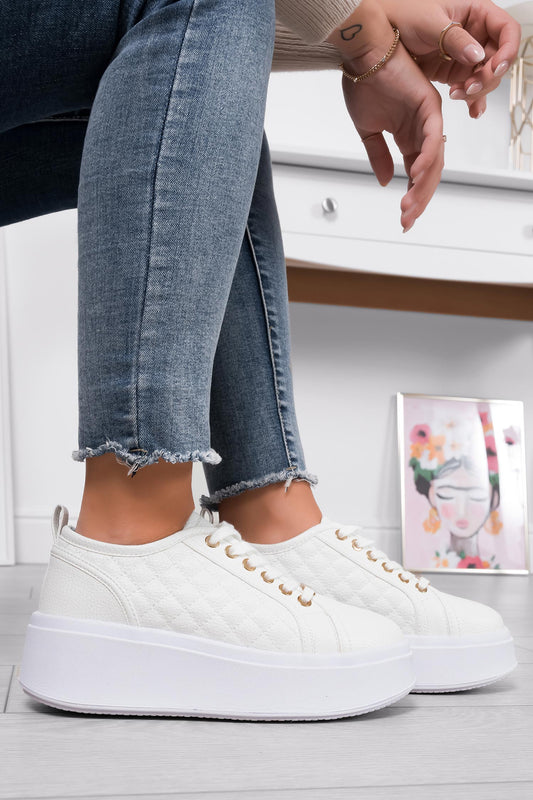DALILA - Sneakers platform Alexoo in finta pelle martellata panna