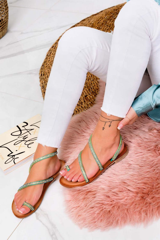 Low white jeweled thong sandals with wrapped straps