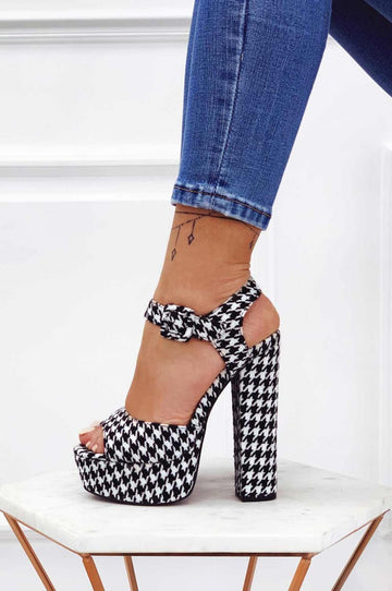 Houndstooth patterned sandals with high heel