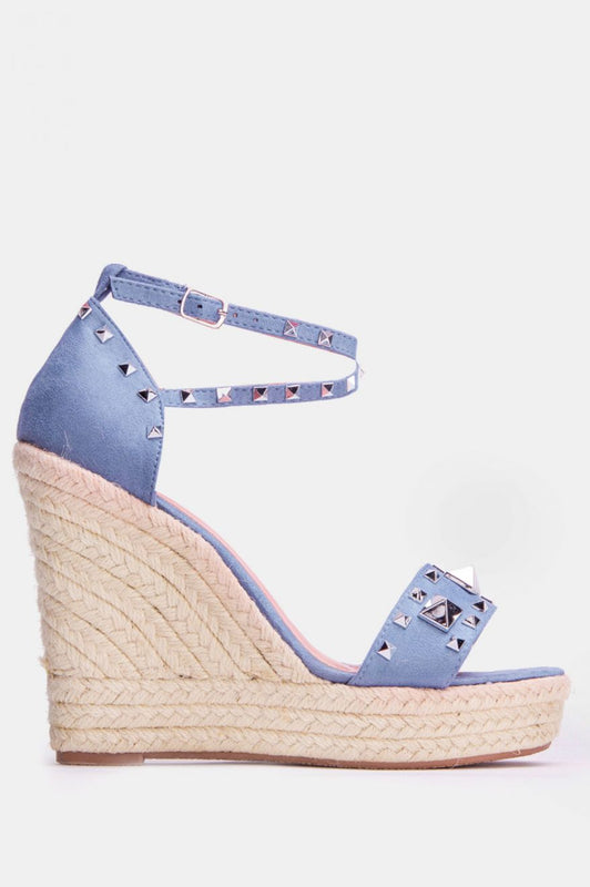 GAIA - Blue sandals with wedge and studs