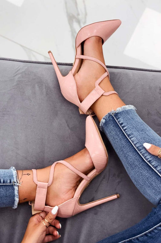 Escarpins roses effet crocodile à talons hauts