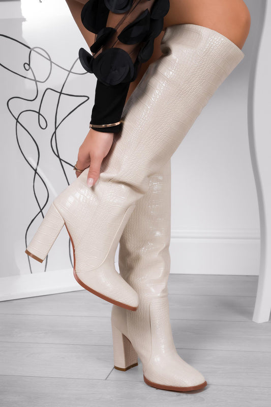 Bottes beiges Alexoo effet crocodile