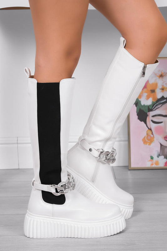 White Alexoo boots with elastic and removable chain