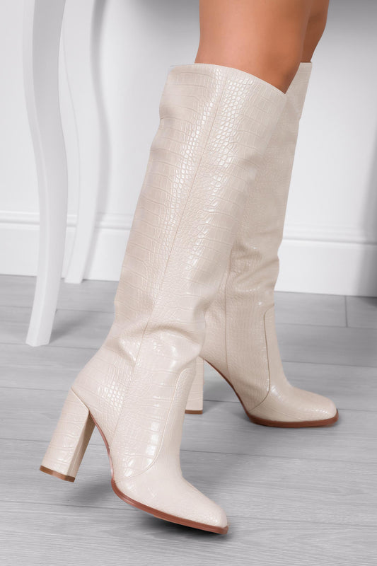 Bottes beiges Alexoo effet crocodile