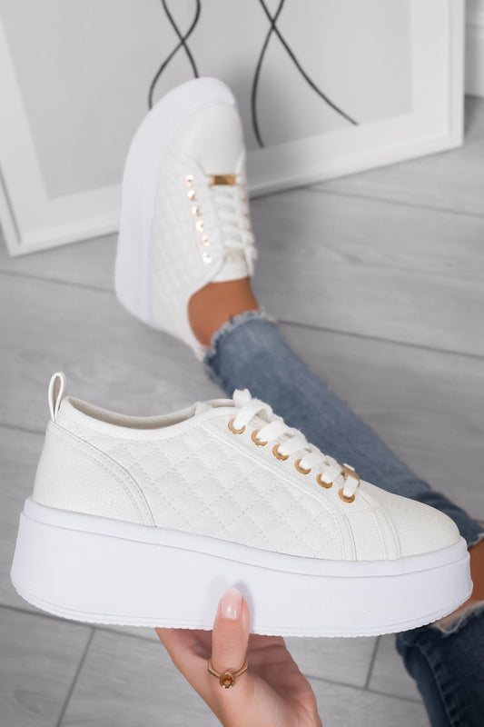 DALILA - Sneakers platform Alexoo in finta pelle martellata panna