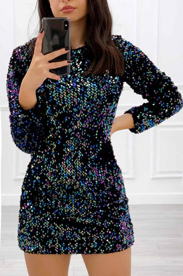 Long-sleeved multicolor sequin dress