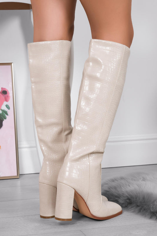 Bottes beiges Alexoo effet crocodile