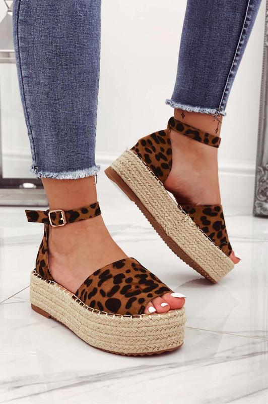 LICIA - Leopard print espadrilles with wedge and ankle strap