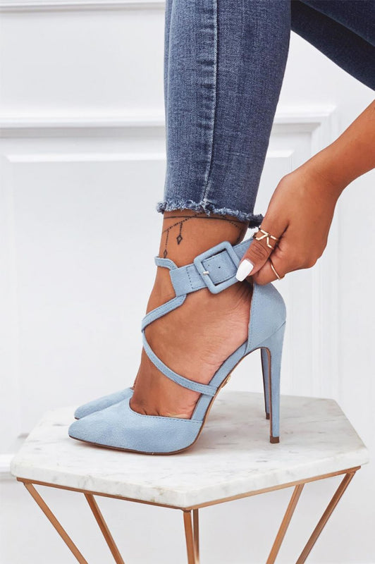 Zapatos de tacón alto azul celeste de ante