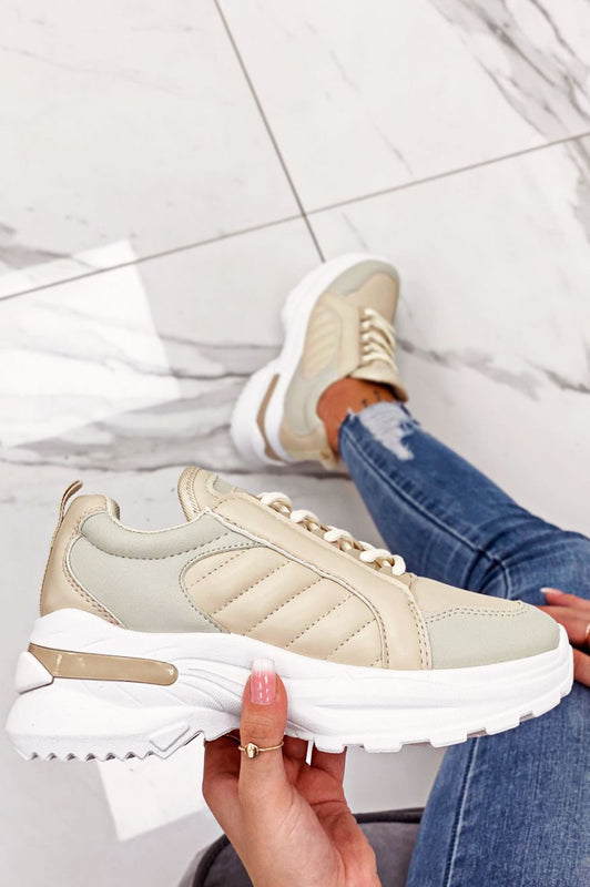 Beige sneakers in quilted faux leather