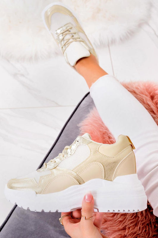 ALFA - Beige sneakers with wedge and golden details