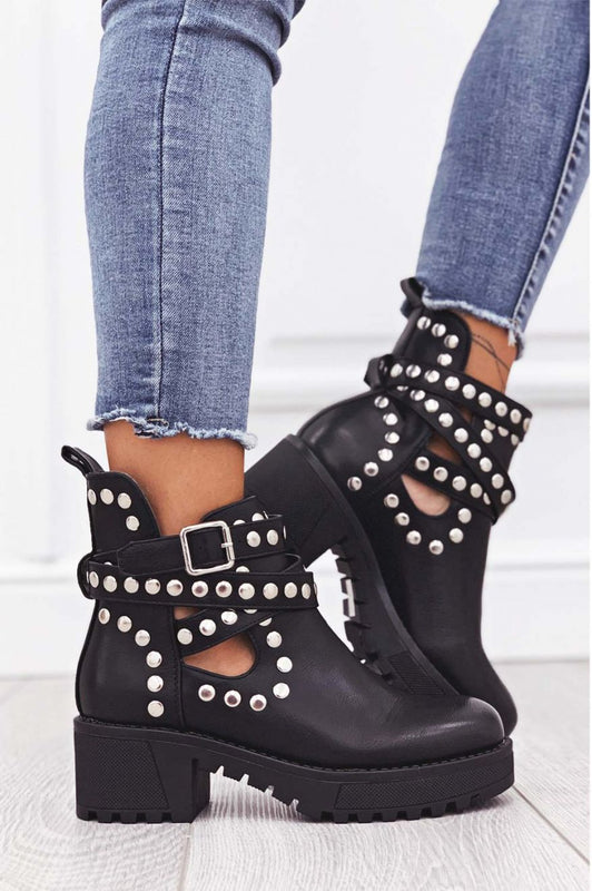 Bottines biker noires avec clous