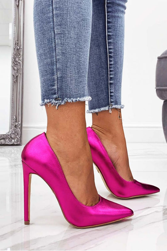 Escarpins fuchsia métallisés à talons hauts