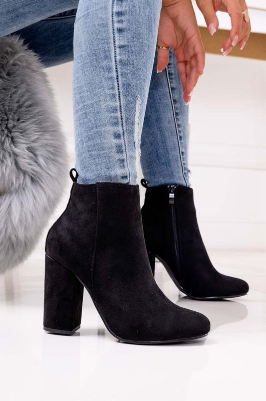 Black suede ankle boots with comfortable heel