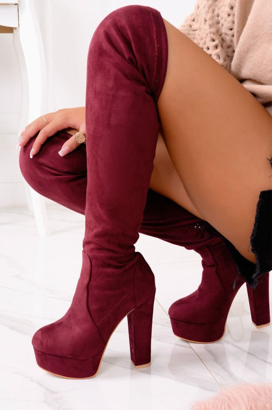 CLORIS - Burgundy suede over the knee boots