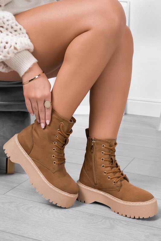 LARISSA - Bottines Alexoo camel en daim avec semelle épaisse