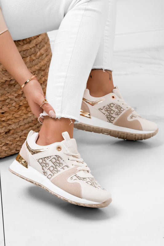 DEZZY - Beige and gold sneakers