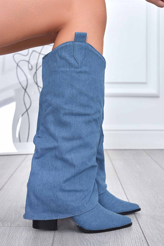 Bottes camperos bleu jean avec revers