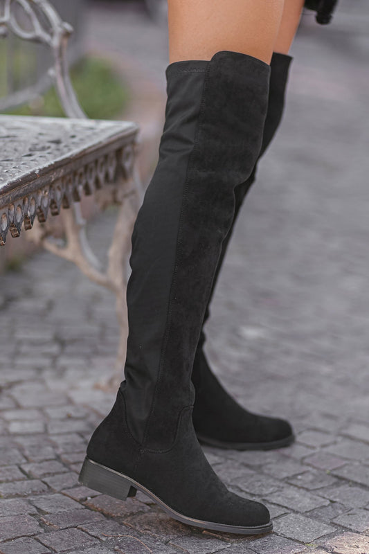 DHARMA - Black over the knee boots wtih side spring