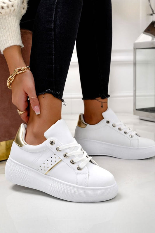 ISABELLA - White sneakers with chunky sole and golden details