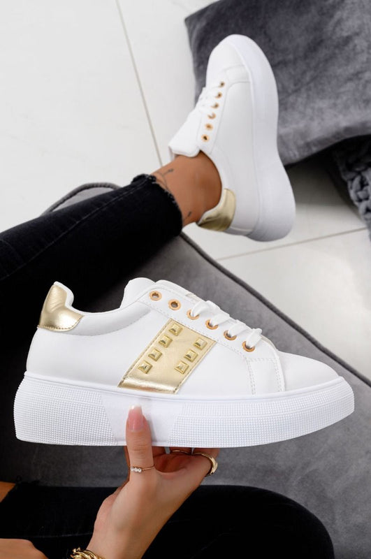 FORTUNA - White sneakers with chunky sole and golden studs
