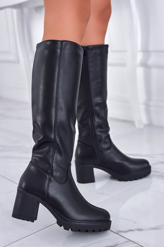 Bottes noires en similicuir avec talon confortable