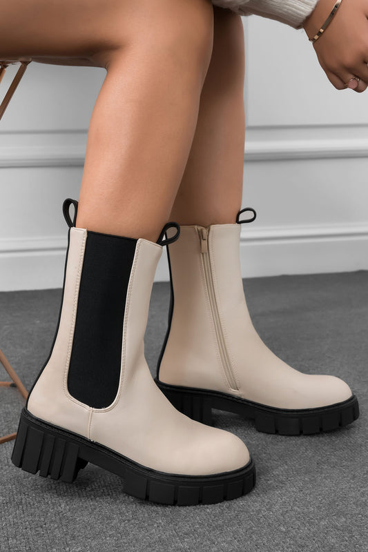 LAURA - Beige ankle boots with sidespring