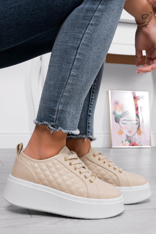 DALILA - Beige sneakers with quilted details and chunky sole
