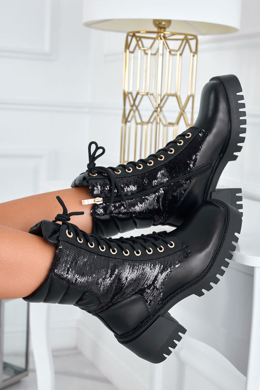 Black combat ankle boots Alexoo with sequins