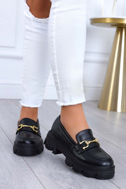 ALFRED - Black loafers with gold buckle