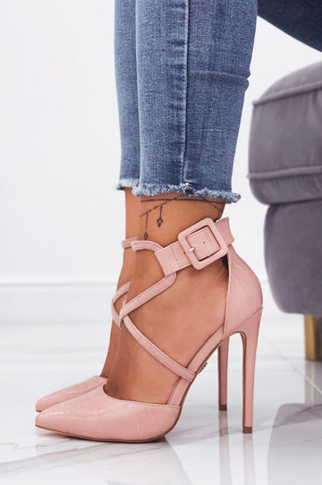 Escarpins roses effet crocodile à talons hauts