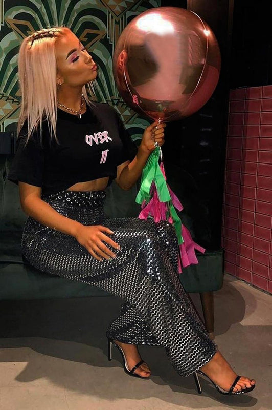 Pantalon palazzo à paillettes Noir