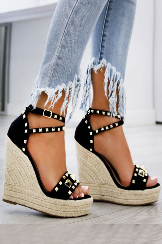 GAIA - Black sandals with wedge and studs