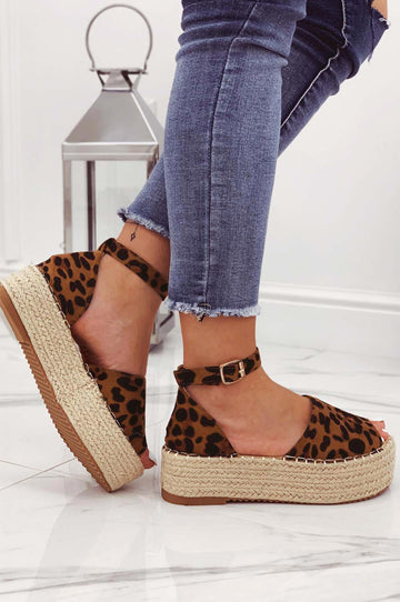 LICIA - Leopard print espadrilles with wedge and ankle strap