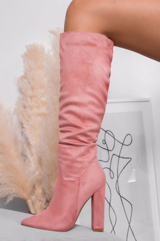 WENDY - Bottes roses en daim Alexoo à talons hauts