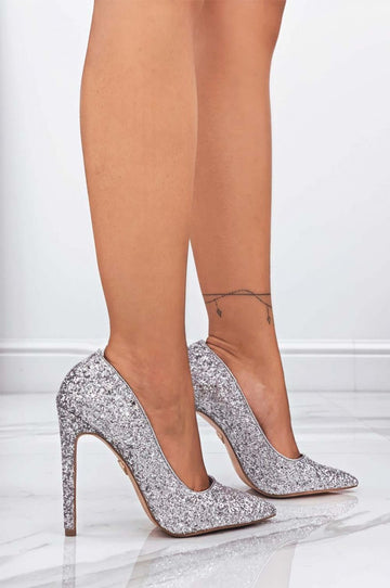 Silver glitter pumps with high heel