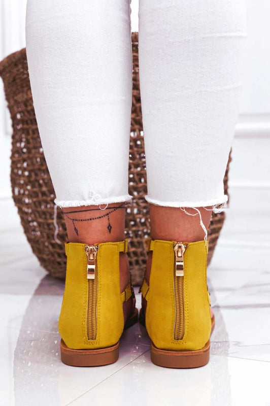 Sandalias planas amarillas joya con strass