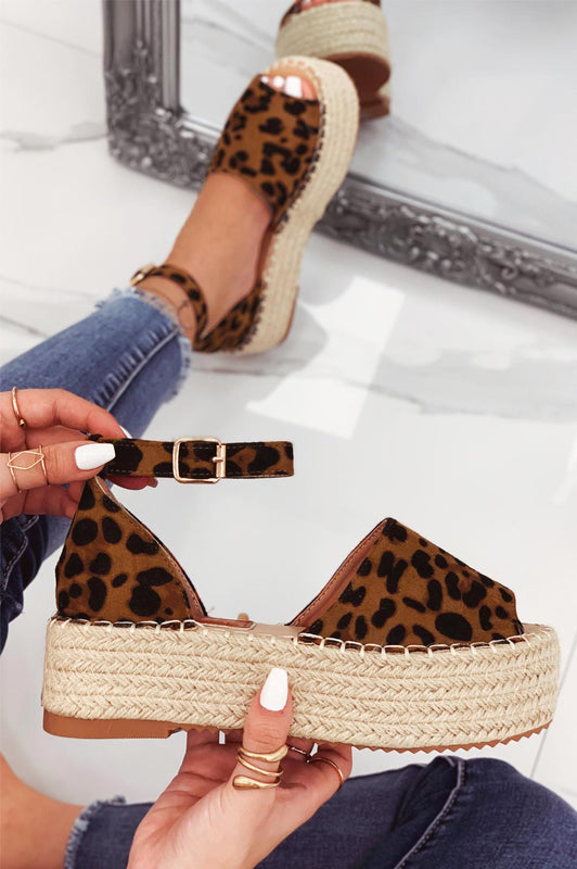 LICIA - Leopard print espadrilles with wedge and ankle strap