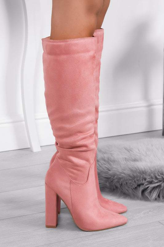 WENDY - Bottes roses en daim Alexoo à talons hauts