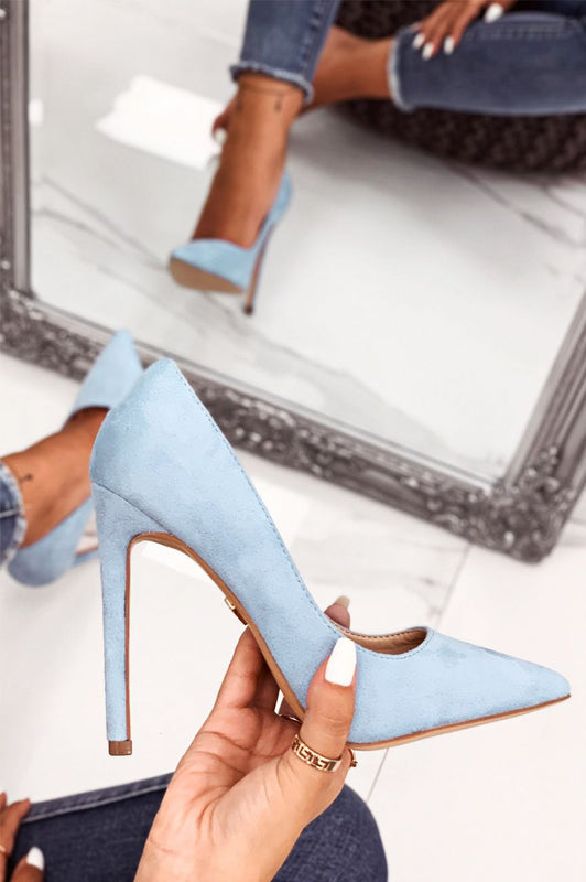 LEXIE - Escarpins bleu ciel en daim avec talon haut