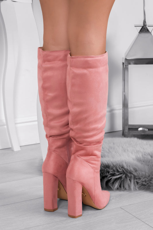 WENDY - Bottes roses en daim Alexoo à talons hauts