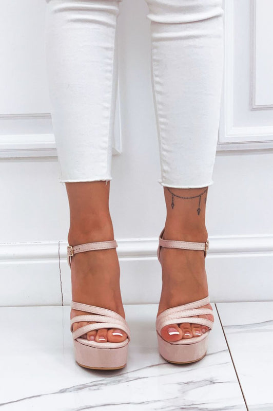 BROOKE - Pink suede sandals with high heels