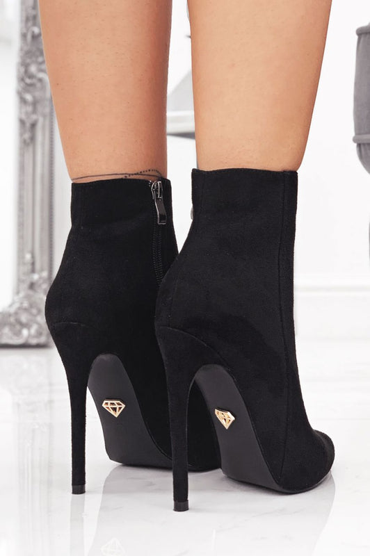 Black suede ankle boots with high heel
