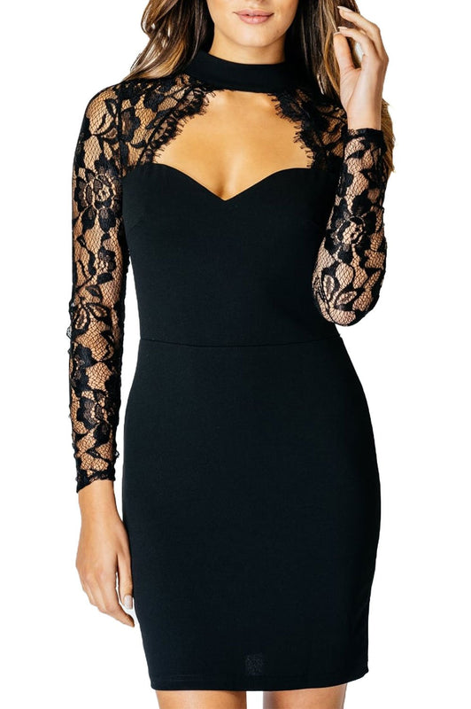 Black lace long sleeves dress and sweetheart neckline