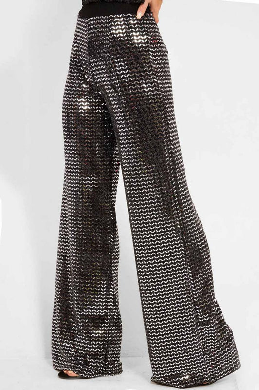Pantalon palazzo à paillettes Noir